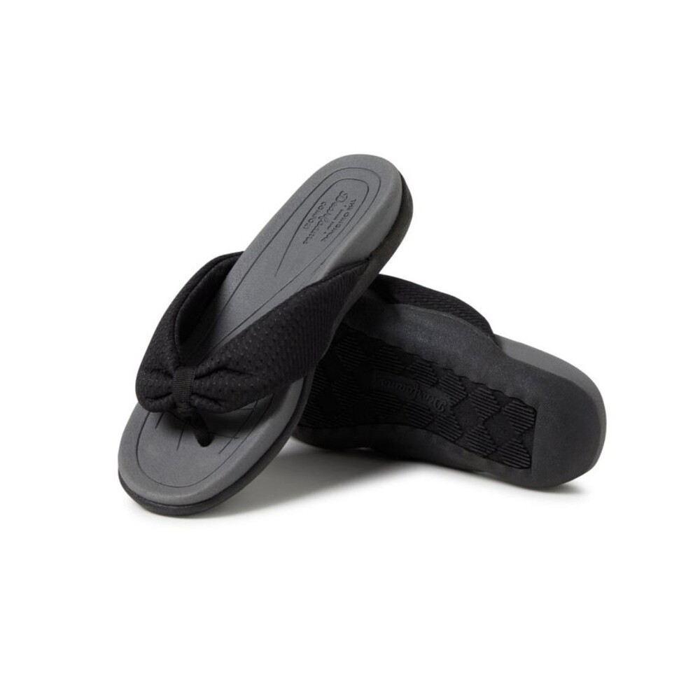 NWT Dearfoams Women's Olivia Low Foam Thong Flip Flops Black Size 7